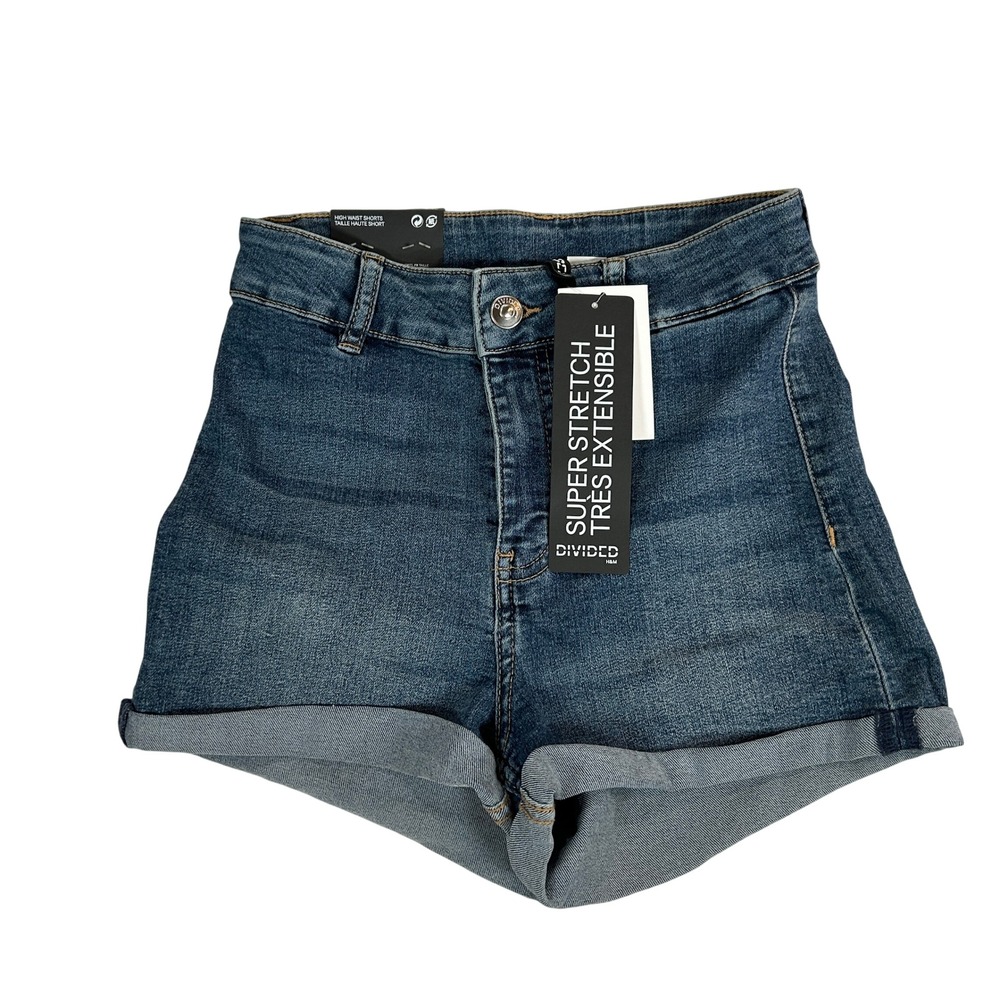 H&M Divided Womens High Waist Super‎ Stretch Denim Shorts Blue Size 2 NWT